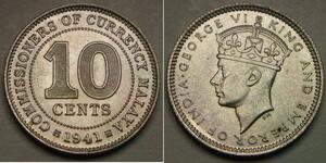 MALAYA 10 Cents 1941 - Silver 0.75 - George VI. - UNC - 973 *