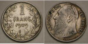 1 Franc Belgio Argento Leopold II (1835 - 1909)