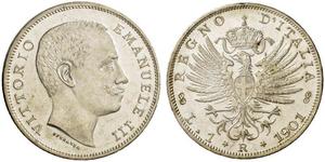 1901,ITALIEN. Königreich. Vittorio Emanuele III. 1900-1946. 1 Lira 1901 R, Roma. Stempel von Filippo Speranza. Pagani 763. Montenegro 188. Sehr selten in dieser Erhaltung / Very rare in this cond ...