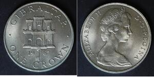 GIBRALTAR 1 Crown 1967 - Copper/Nickel - Elizabeth II. - XF/aUNC - 3823