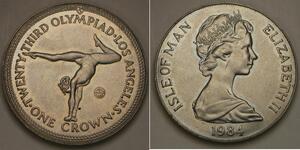 ISLE OF MAN 1 Crown 1984 PM - Los Angeles Olympics / Gymnastics - aUNC - 2711 *