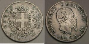 ITALY 1 Lira 1863 T BN - Silver 0.835 - Vittorio Emanuele II. - VF+ - 1776 *