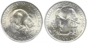 Vereinigte Staaten von Amerika. Gedenkmünzen. 1/2 Dollar 1936. Albany. K.M. 173. In US Plastic-Holder PCGS MS64+. Fast Stempelglanz