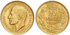 Jugoslawien-Serbien. Alexander I. 1921-1934.. 20 Dinara 1925. Friedberg 3. GOLD. Vorzüglich - Stempelglanz