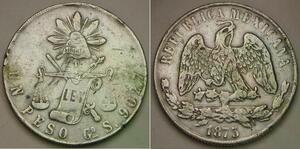 MEXICO 1 Peso 1873 Go S - Silver 0.9 - VF - 364 *