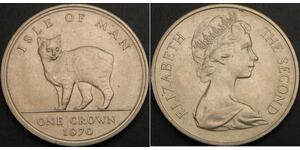 ISLE OF MAN 1 Crown 1970 - Manx Cat - aUNC - 1325 