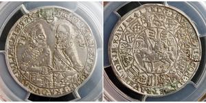  
  
   1618, Saxony-Old-Gotha, John Casimir &  Ernest. Silver 1/4 Thaler Coin. PCGS AU+  Mint Year: 1618 Mint Place: Saalfeld Denomination: 1/4 Thaler Reference: Grasser 115, KM-14. R! Mint  ...