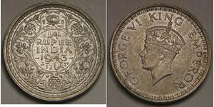 INDIA (British) 1/4 Rupee 1943 B - Silver 0.5 - George VI. - aUNC - 1748 *