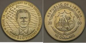 LIBERIA 10 Dollars 2000 - Copper-Nickel - George W. Bush JR - UNC - 2897 *