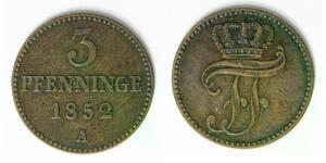 MECKLENBURG SCHWERIN 3 Pfennig 1852 A - Copper - Friedrich Franz II. - VF - 488