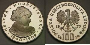 POLAND 100 Zlotych 1975 MW Proof - Silver 0.625 - Helena Modrzejewska - 5 *