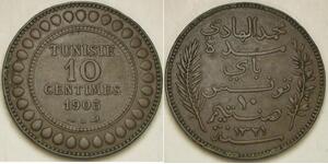 TUNISIA 10 Centimes AH 1321 / 1903 A - Bronze - Muhammad IV. - VF/XF - 2827 *