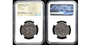 BYZANTINE. Justin II, with Sophia, 565-578.  Follis, NGC Certified