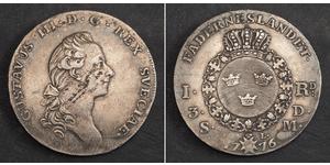  
  1776, Kingdom of Sweden, Gustav III. Large Silver Riksdaler Coin. aXF!  Mint Year: 1776 Mint Place: Stockholm Denomination: Riksdaler  Mint Master: Olof Lidijn (O.L.)  Reference: Davenport 17 ...