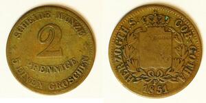 SAXE COBURG GOTHA (German State) 2 Pfennig 1851 F - Copper - Ernst II. - 3067