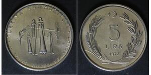 TURKEY 5 Lira 1977 - Stainless Steel - F.A.O. - aUNC - 2356