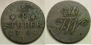 EAST FRISIA (Germany) 1/4 Stuber 1794 A - Cu - Fried. Wilhelm II. - VF+ - 3643 *