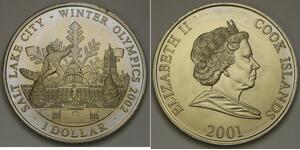 COOK ISLANDS 1 Dollar 2001 - Cu-Ni -  Salt Lake City Olympics - aUNC - 2861 *