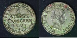 PRUSSIA 1/2 Neu Groschen 1867 B - Silver 0.222 - Wilhelm I. - VF - 1048