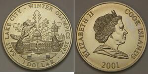 COOK ISLANDS 1 Dollar 2001 - Cu-Ni -  Salt Lake City Olympics - UNC - 2904 *
