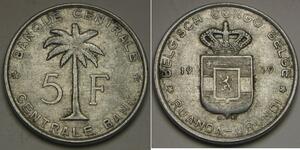 BELGIAN CONGO / RUANDA-URUNDI 5 Francs 1958 - Aluminum - VF/XF - 262 *