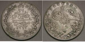 EGYPT 5 Qirsh AH 1293 / 22 (1897) W - Silver 0.833 - Abdul Hamid II. - VF -1949*