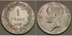 BELGIUM 1 Franc 1912 - Silver 0.835 - French Text - Albert I. - VF/XF - 111 *