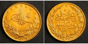  
  1915, Ottoman Empire, Mehmed V. Beautiful Gold 100 Kurush Coin. (XF-AU!) 7.23gm!  Condition: A nice XF-AU! Denomination: 250 Kurush Mint Year: 1915 (1327AH+6)  Reference: Friedberg 154, KM-75 ...