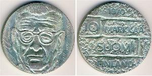 Финляндия
10 марок (1970 г.)
Серебро
100-летие рождения президента Паасикиви. Номер по Краузе KM#51, 22.75 грамм, 500-я проба, 35 мм.
