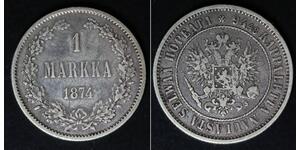 FINLAND 1 Markka 1874 S - Silver 0.868 - Nicholas II. - F/VF - 1549