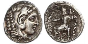 Makedonien, Hellenistische Dynasten. Alexander III. der Große -336--323. Tetradrachme. 17,22 g. Kopf des Herakles im Löwenfell nach rechts / Zeus mit Adler nach links thronend.Rückseite korrodier ...