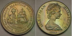 ISLE OF MAN 1 Crown 1982 PM - Maritime Heritage / H.M.S. Victory - aUNC - 540 *