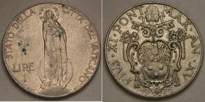 VATICAN 1 Lira 1936 - Nickel - Pope Pius XII. - VF+ - 2596 *