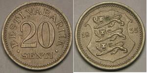 ESTONIA 20 Senti 1935 - Nickel-Bronze - XF/aUNC - 3544 *