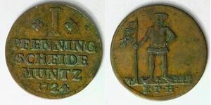 BRUNSWICK LUNEBURG CALENBERG HANNOVER 1 Pfenning 1724 EPH - Copper - VF- - 1219