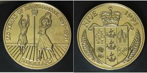 NIUE 5 Dollars 1991 - Copper/Nickel - Basketball Centennial - aUNC - 3241