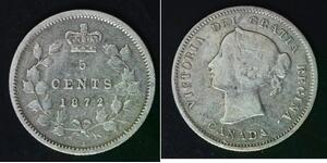 CANADA 5 Cents 1872 H - Silver 0.925 - Victoria - 3904