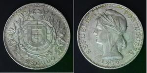 PORTUGAL 1 Escudo 1915 - Silver 0.835 - XF/aUNC - 2200