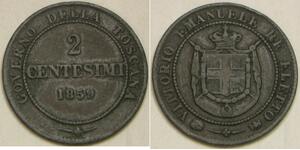 TUSCANY (Italian State) 2 Centesimi 1859 - Copper - Vittorio Emanuele II -1817 *