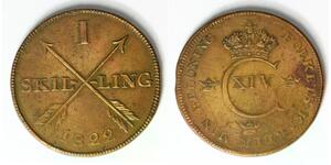 SWEDEN 1 Skilling 1822 - Copper - Carl XIV Johan - VF - 2320