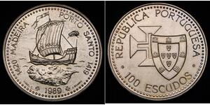 PORTUGAL 100 Escudos 1989 - Silver 0.925 - Madeira and Porto Santo - aUNC -1205*