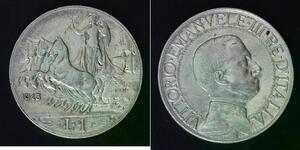 ITALY 1 Lira 1913 R - Silver 0.835 - Vittorio Emanuele III. - F/VF - 4385