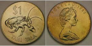 TOKELAU 1 Tala 1980 - Copper-Nickel - Coconut Crab - Elizabeth II. - aUNC -1134*