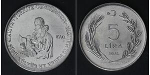 TURKEY 5 Lira 1976 - Stainless Steel - F.A.O. - aUNC - 4372