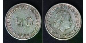 NETHERLANDS ANTILLES 1/4 Gulden 1956 - Silver 0.640 - Juliana - VF/XF - 2345