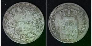 BAVARIA (German State) 3 Kreuzer 1850 - Silver 0.333 - Ludwig I. - VF- - 2899