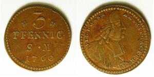 MAINZ (German State) 3 Pfennig 1760 - Copper - Johann Friedrich Karl - VF - 1035