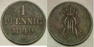 HANNOVER (German Kingdom) 1 Pfennig 1849 B - Copper - Ernst August - VF - 902 *