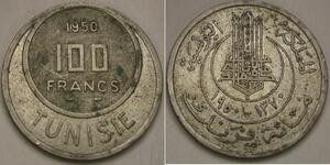 TUNISIA 100 Francs AH 1370 / 1950 - Copper-Nickel - Muhammad VIII. - XF - 2851 *