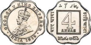 4 Anna 英属印度 (1858 - 1947) 镍/銅 乔治五世  (1865-1936)